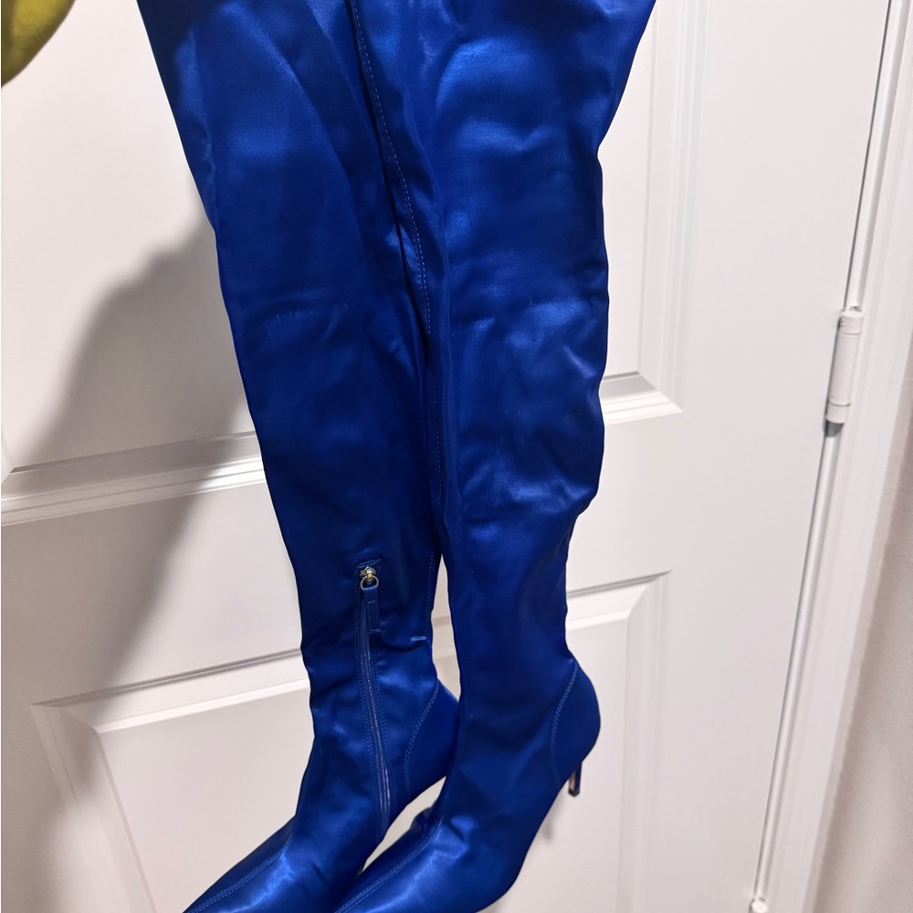 Royal Blue Over the Knee Boots with Stiletto Heel and Pointed Toe